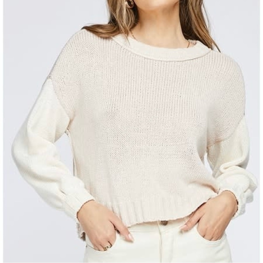 Gentle Fawn SoHo TriTone Colorblock Pullover Sweater Tan Cream Small‎